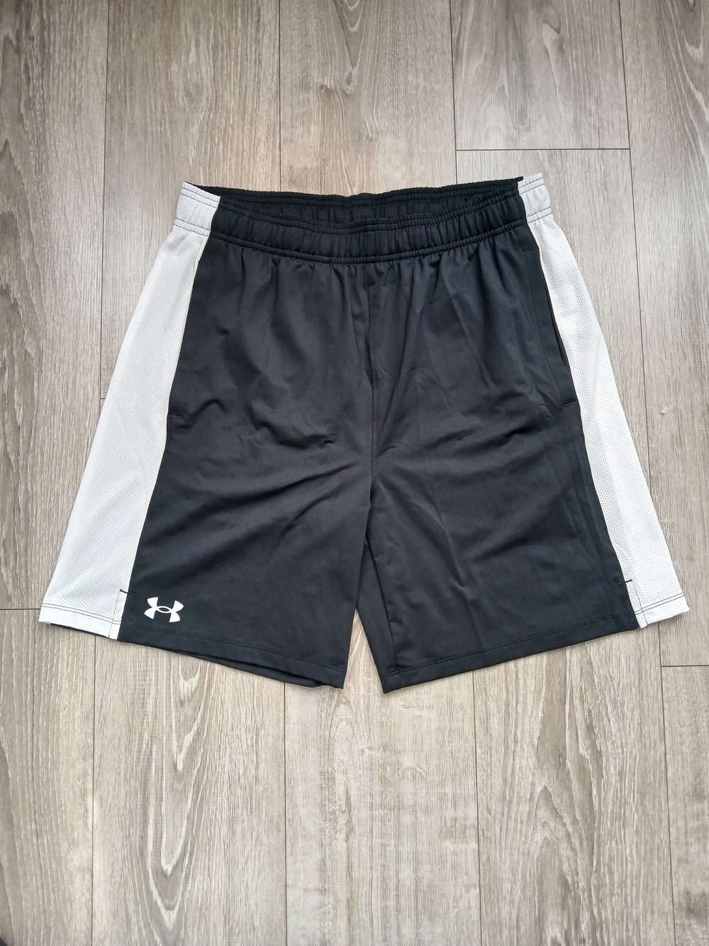 Under Armour Men's Black Athletic Shorts with White Side Panels